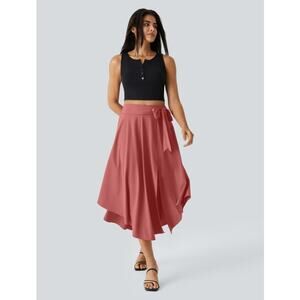 Halara Boho Breezeful High Waisted Tie Curved Hem Flowy Midi Casual Skirt Large